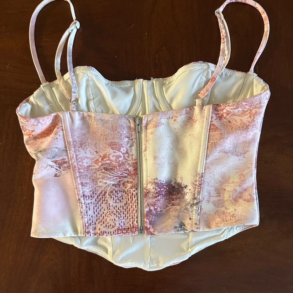 White Fox In The Morning Bustier Primrose Corset Camisole - Pink & Cream XS - Picture 3 of 7